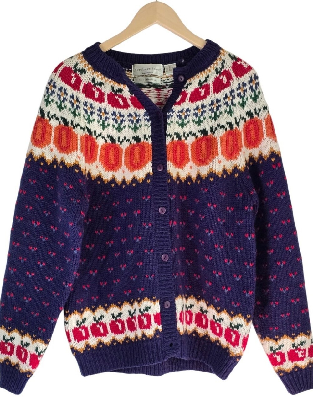 *VTG/NWOT* NORTHERN ISLES Pumpkin Floral Apple Sweater, Harvest Cardigan - Picture 8 of 11